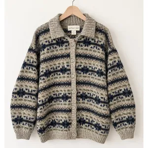Northern Isles XL Wool Blend Nordic Fair Isle Cardigan Sweater USA Vtg Grandma thumbnail 1