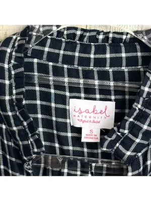 Isabel Maternity Womens Small Black White Plaid Babydoll Top thumbnail 2