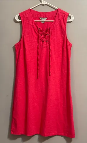 Tommy Bahama Women’s M Pink Lace-Up Sleeveless Shift Dress Linen Trim thumbnail 1