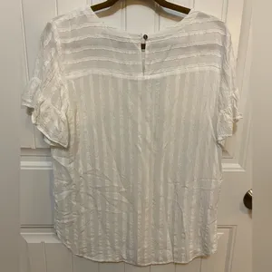 LOFT white striped blouse with ruffled sleeves thumbnail 6