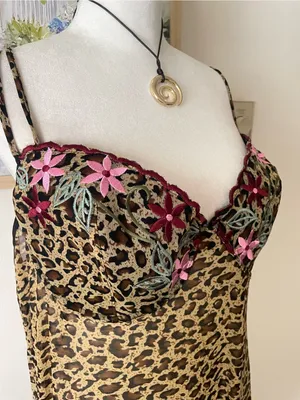 Amoureuse 90s Y2K Vintage Leopard Mesh Embroidered Maxi Lingerie Slip Dress 1X thumbnail 2