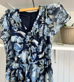 Blue Floral Midi Maxi Butterfly Sleeve V Neck Ruffle Tiered Dress thumbnail 2
