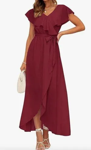 NEW Velvet Ribbed Belted Wrap Dress Maxi Dress S thumbnail 1