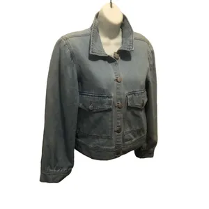 Lulus Classically Cool Light Wash Denim Jacket M Puff Sleeve Light Wash Pockets thumbnail 3