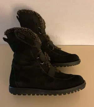 Stuart Weitzman women Black Suede Combat Boots with Brown Shearling Trim size 6 thumbnail 1