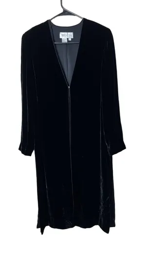 Worth Vintage 90s‎ Black Long Midi Velvet OpenFront Duster Jacket Size 6 thumbnail 1
