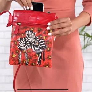 VIVID‎ by SUKRITI Red Zebra Pattern Hand Painted Genuine Leather Crossbody Bag thumbnail 2