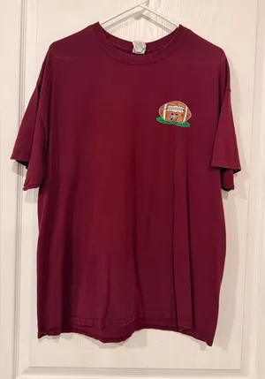 Women's Short-Sleeve Crewneck Tee in Burgundy with Football Patch thumbnail 1