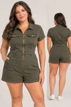 GUESS Olive Green Zip Up Utility Romper Short Sleeve Safari Gorpcore Cargo Large thumbnail 2