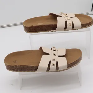Unbranded Slide Sandals Womens 41 H-Strap Pyramid Studs Cream Cork Good thumbnail 2