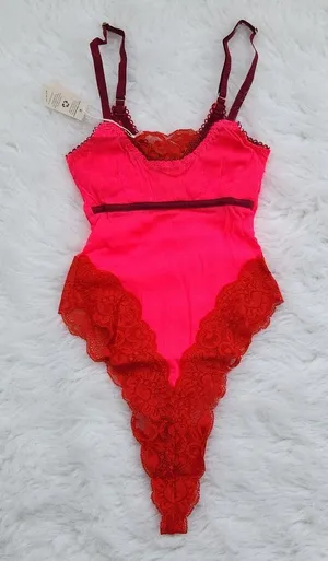 We are HAH -416 NWT Thanks for‎ Nothin Bodysuit Lava/Hala Hot Pink Red Lace XS thumbnail 1