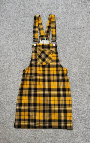 Jolie & Joy Yellow Plaid Pinafore Overall Mini Dress thumbnail 1