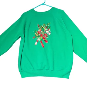 Hanes Vintage 90s‎ Christmas Sweatshirt Womens Large Green Crew Neck Motif Retro thumbnail 1