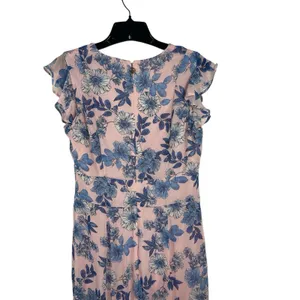 Tommy Hilfiger Pink Blue Floral Sheer Overlay Midi Dress Flutter Sleeve V-neck 6 thumbnail 8