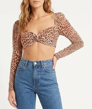 Naked Wardrobe The Statement Leopard Print Crop Top Long Sleeve Small thumbnail 1