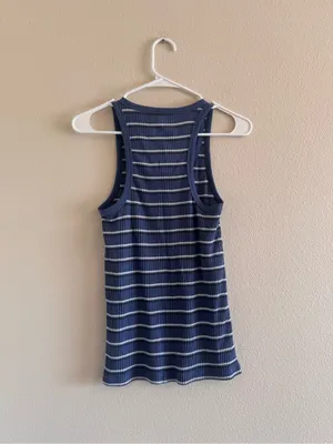 aerie Navy & White Ribbed Striped Tank thumbnail 3