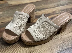 Esprit Pheby Crochet Platform Cork Heel Sandals Women’s Size 11M thumbnail 1