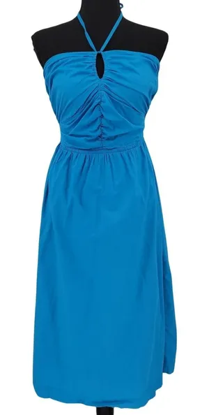 LOFT Smocked Halter Midi Dress Womens Size 2 Blue Sundress Vacation Resort Party thumbnail 1