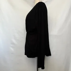 Kenarr Faux Wrap Knit Womens Top Sz L Y2K Minimal Black V-Neck Long Sleeve= thumbnail 10