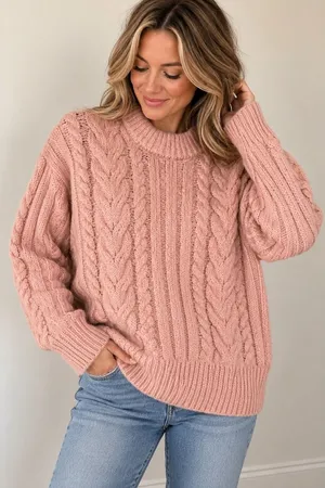 A New Day Pink Cable Knit Mock Neck Sweater Medium NWT Wool Blend thumbnail 1