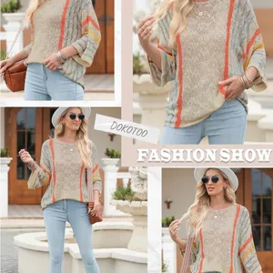 Dokotoo Striped Multicolor Women's Knit 3/4 Sleeve Sweater thumbnail 6
