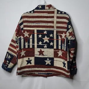 Coldwater Creek Vintage Tapestry patriotic american flag stripes stars jacket M thumbnail 7
