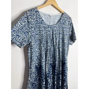 NEW Blue‎ White Damask Print Swing Midi Dress Boho Coastal Flowy Casual Medium thumbnail 6