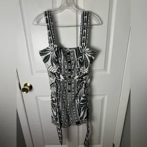 Farm Rio Off-White Monochrome Elegance Scarf Romper M thumbnail 5