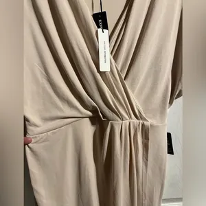 Express Pleated Wrap Front Dress NWT Size Small Cream Colored Midi Umpire‎ Waist thumbnail 5