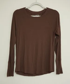 OFFLINE‎ by Aerie Brown Ribbed Long Sleeve Thumbhole Top Small Raglan Crew Neck thumbnail 1