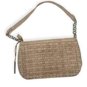 Elliot Luca Anthroplogie Woven Leather Beige Purse Shoulder Bag Small Chain thumbnail 4