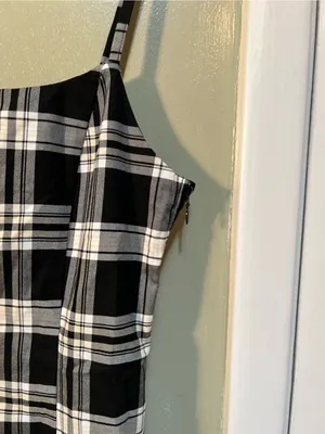 Divided H&M Women’s Size Medium Mini Bodycon Dress Black White Plaid Square Neck thumbnail 5