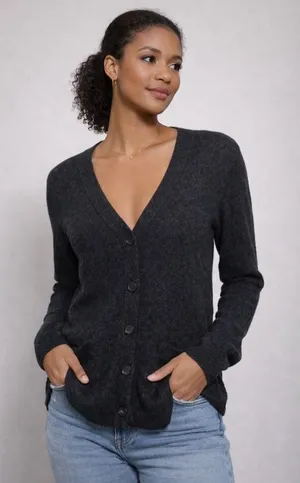 Madewell‎ Kent Cardigan Sweater Heather Charcoal Grey V-Neck Button Front Pocket thumbnail 1