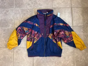 Vintage 1990s Athletich Floral Windbreaker Jacket Women's M / 90s All Over Print / Streetwear / Grandma Core Purple Size M thumbnail 1