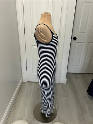 Zara Navy White Striped Maxi Tank Dress thumbnail 3