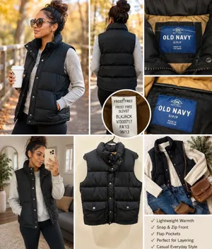 Old Navy Puffer Vest Womens Small Black Utility Gorpcore Grunge Hiker Frost Free thumbnail 2