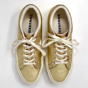 Converse One Star Metallic Gold Egret Leather Low 161589C Skate Sneaker 7 thumbnail 8