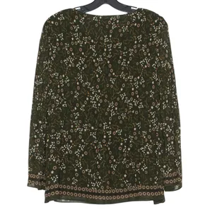 Max Studio Top Boho Cottage Fairy Whimsigoth Floral Bell Sleeve Green Size Large thumbnail 2