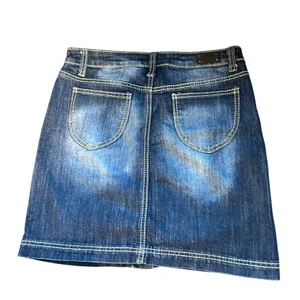 Earl Jean Denim Mini Skirt Dark Wash Distressed Y2K Western 90's Hippie Size 4 thumbnail 7