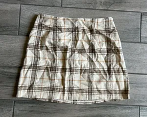 Plaid Mini Skirt in Cream and Brown thumbnail 1