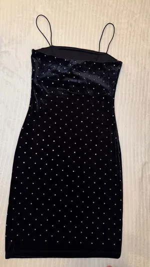 H&M Conscious Black Velvet Rhinestone Mini Dress XS thumbnail 2