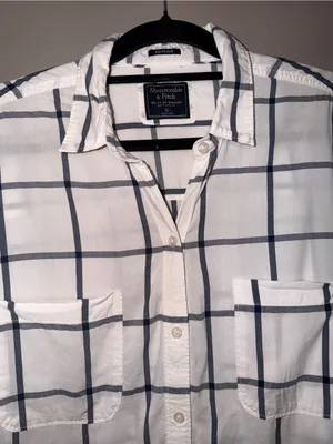 Abercrombie & Fitch White Button-Down Shirt with Black Windowpane Plaid thumbnail 2