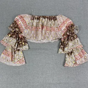 Maeve‎ Blouse Womens XS Multicolor Off The Shoulder Cropped Flared Sleeve thumbnail 3