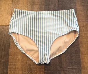 Albion Fit High Waisted Bikini Bottoms Blue White Stripe Size Small thumbnail 1