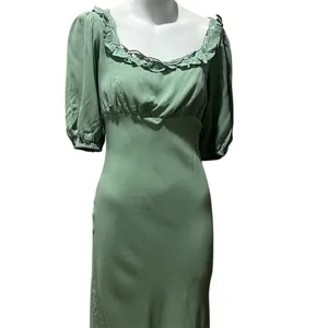 ASTR The Label Women's Green Midi Dress Size M Puff Sleeve Casual thumbnail 3
