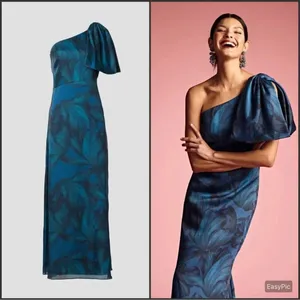 NWT Sachin + Babi Chelsea Blue Size One Shoulder Gown Dress FLAWS thumbnail 2