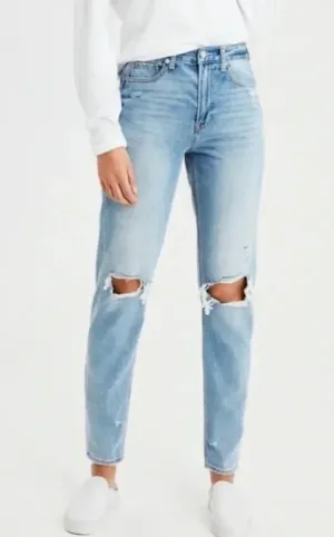 American Eagle High-Rise Distressed Mom Jeans thumbnail 1