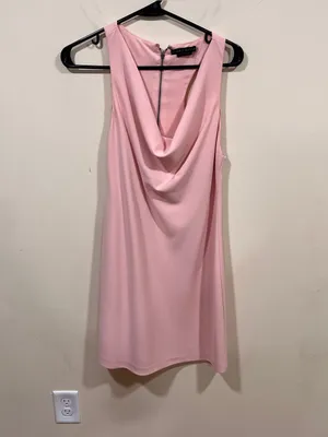 Alice + Olivia Harmony Racerback Cowl Neck A-Line Sleeveless Mini Dress Blush 4 thumbnail 3