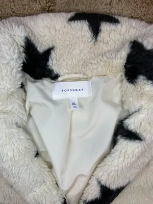 POPSUGAR Black White Star Faux Fur Teddy Jacket XL thumbnail 5