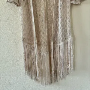Liberty Love Cardigan Size S Cream Crochet Fringe Boho Open Front Cover‎ Up thumbnail 4